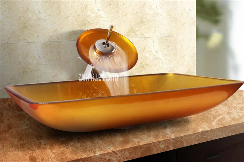 Above Counter Basin Household Hotel Washing Basin Bowl Automobile Front Grade Toughened Glass Rectangle Artistic Sink Bathroom