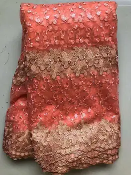 

peach 2020 Latest French Nigerian Lace Fabrics High Quality Tulle African Lace Fabric ELL4713. Wedding Stones French Tulle Lace