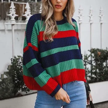 

Women's loose plus size striped colorblock sweater in autumn and winter sweaters womens sweaters sweaters sweater women