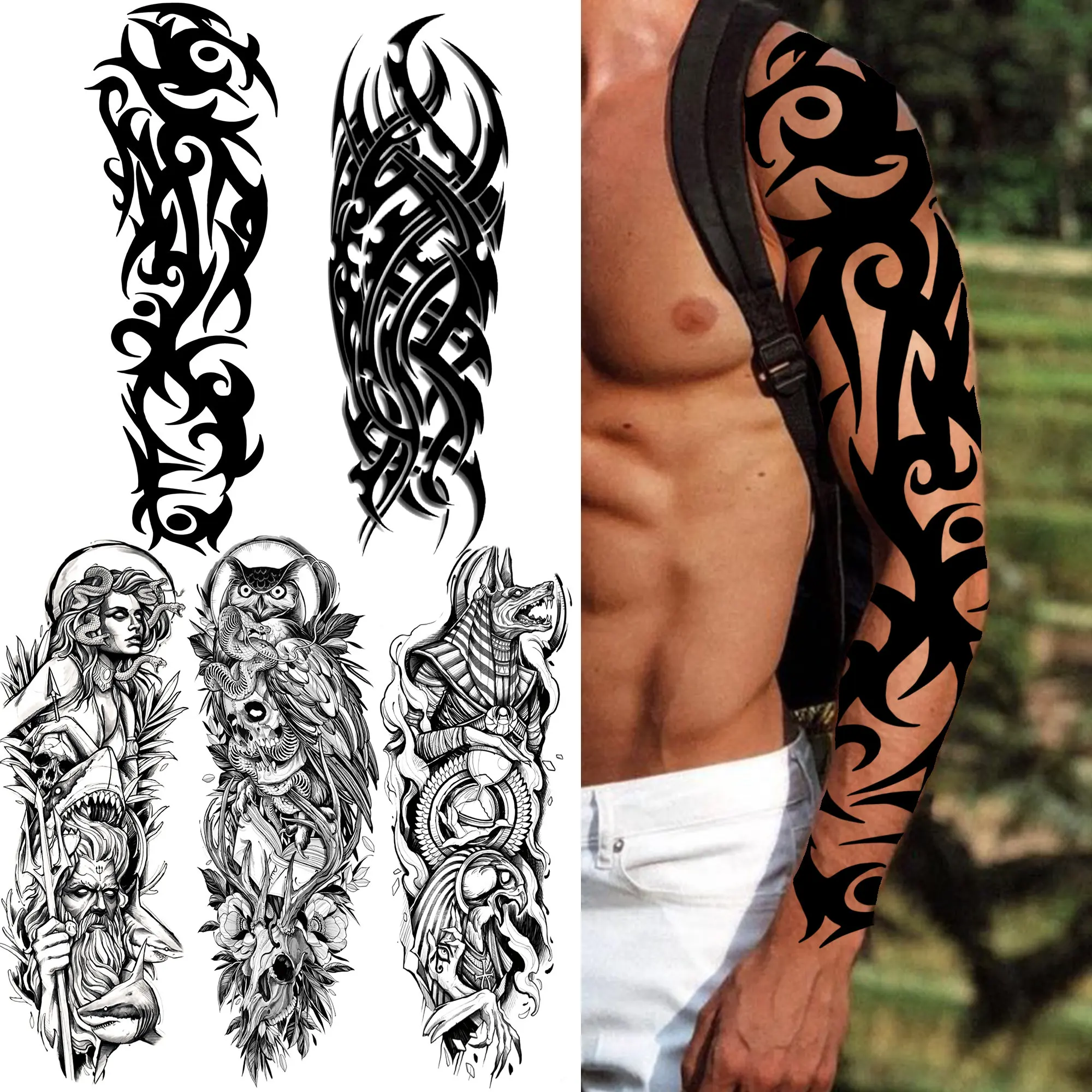 tribal owl arm tattoos