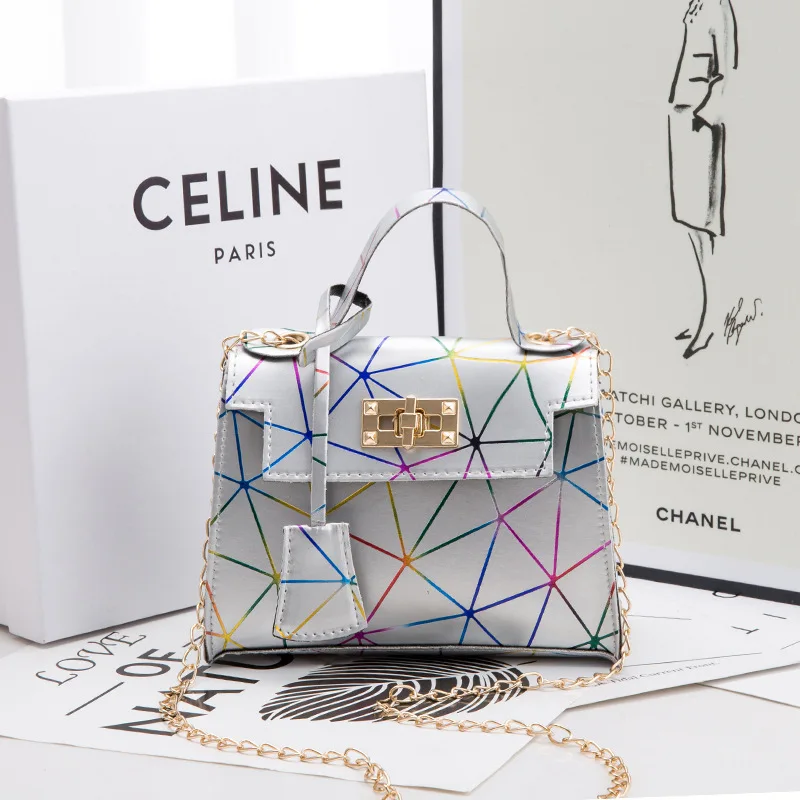 Mini bolso cruzado de estilo coreano para mujer, bolsa con cadena de rombos de colores, doble capa, 2021