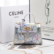 2021 New Korean-Style Colorful Rhombus Chain Lock Double Layer Fabric Mini Crossbody WOMEN'S Bag