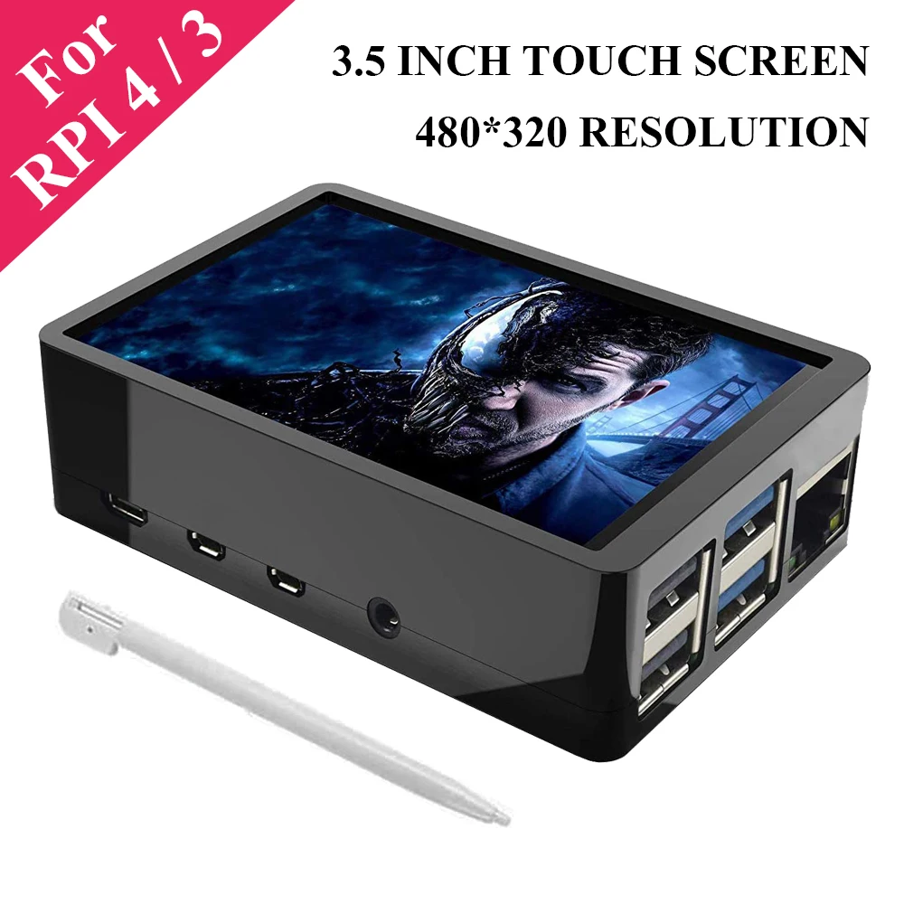 Raspberry Pi 4 de 3,5 pulgadas, modelo B, pantalla táctil, 480x320, pantalla TFT LCD con bolígrafo táctil, Carcasa de ABS compatible con Raspberry Pi 4 3 4B 3B +