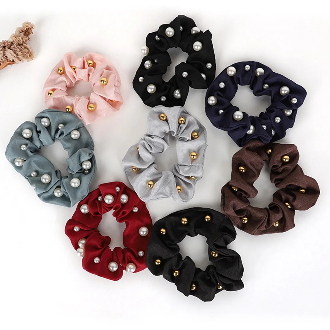 

8PCS Hair Scrunchy Fashion All-match Faux Pearl Casual Hair Tie Ponytail Holder