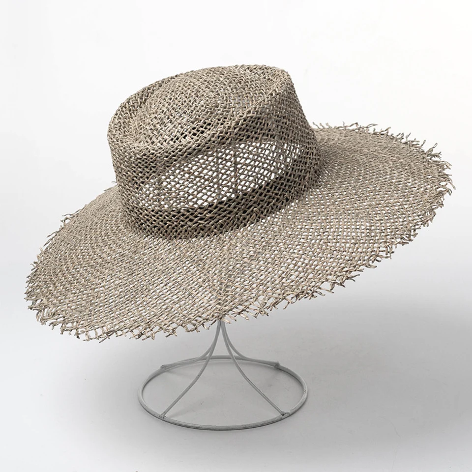 

Fashion Summer Natural Grasses Hat Women Seagrass Straw Hat Wide Brim Beach Visor Protection Sun Hats Casual Boater Hat Sunhat