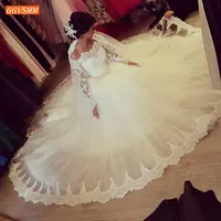 Luscious Boho Off Shoulder Wedding Gowns Long Sleeve Tulle Ball Gown Wedding Dress Boat Neck Lace Applique Chapel Bridal Dresses