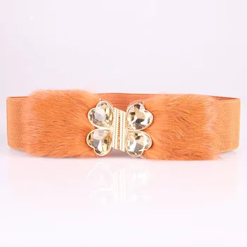 

Mink hair diamond PU Leather Elastic Wide Belt for Women Stretch Thick Waist Belt for Dress Fashion Stretch women belts