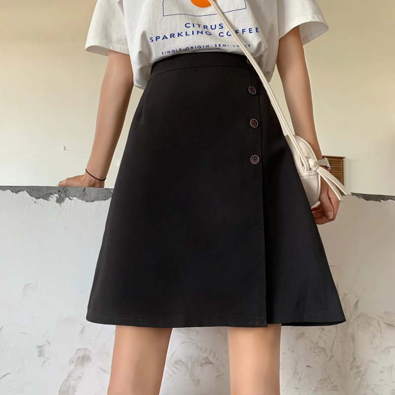 Юбки Женские Ulzzang уличная элегантная летняя 2019 новая однотонная Ретро винтажная универсальная простая Женская юбка s шикарная Повседневная