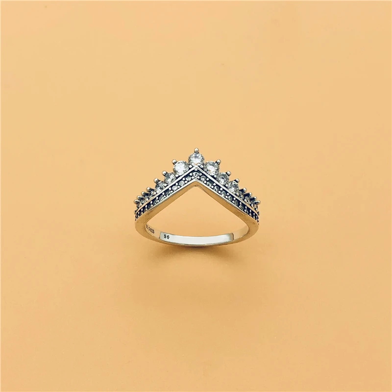 Cefuny Original 925 Sterling Silver Princess Wishbone Ring with Clear Cubic Zirconia Rose Gold Colour Autumn New Style