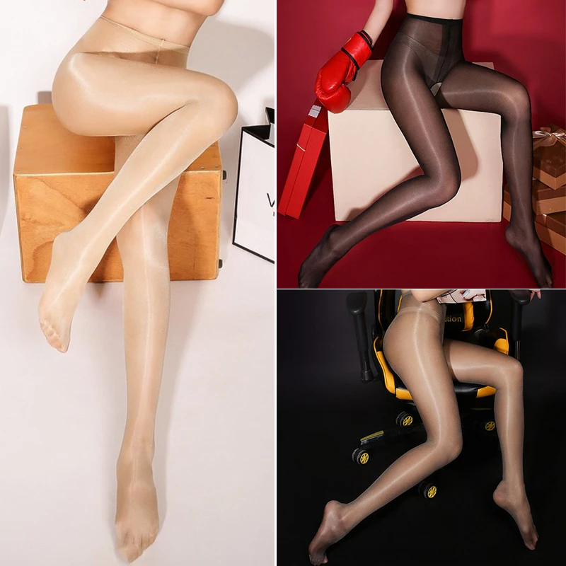 Women's Elastic Magical Stockings Oil Shiny Pantyhose Sexy Open Crotch Hight Waist Elastic Nylon Stocking Gloss Smoothly Medias
