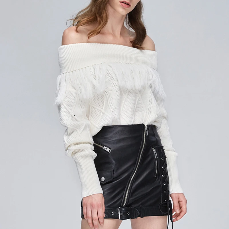 TWOTWINSTYLE из искусственной кожи, женские юбки со шнуровкой, высокая талия, карман на молнии, бандажная мини-юбка, Женская Осенняя мода, новинка