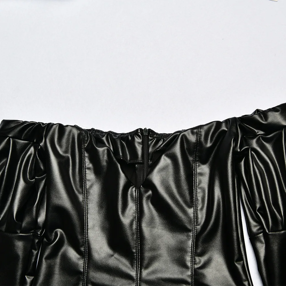 Yissang сексуальное платье с открытыми плечами из искусственной кожи без бретелек с открытой спиной Черное летнее облегающее платье женские Клубные вечерние короткие платья