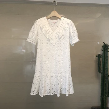 

Korean Summer Pearl Hollow-out Lace Dress Vestidos De Verano Mujeres 2020 Short Party Luxury Dress Tunique Femme N9610