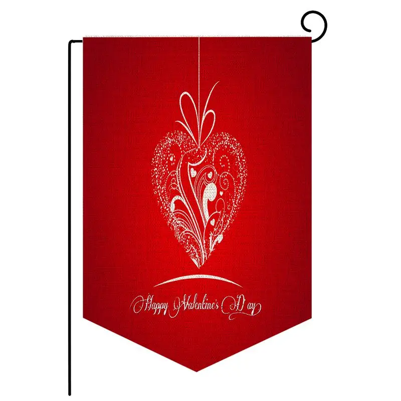 Happy Valentine's Day Linen Garden Flag Decorative Hanging Banner Indoor Outdoor Garden Yard Decoration - Цвет: 2