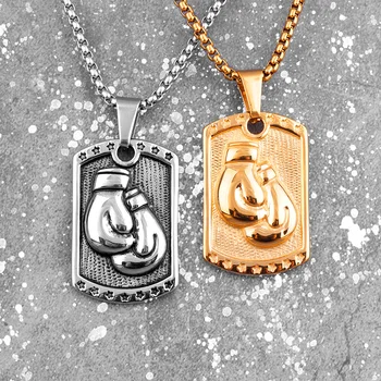 

Gold Tag Boxing Gloves Boxer Men Necklaces Pendants Chain for Boyfriend Male Stainless Steel Jewelry Creativity Gift Wholesale
