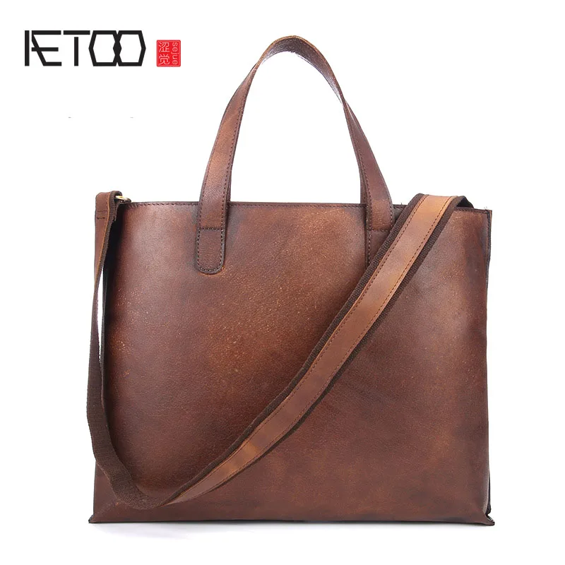 

BJYL Men 's large portable briefcase imported tanned real leather handbag single shoulder diagonal package men' s briefcase
