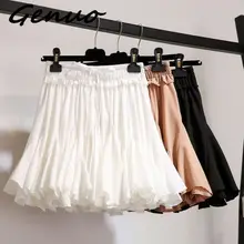 Белые, черные шифоновые летние шорты, Женская юбка, мода, Корейская юбка-пачка с высокой талией, плиссированная мини-юбка для школы, Женская юбка
