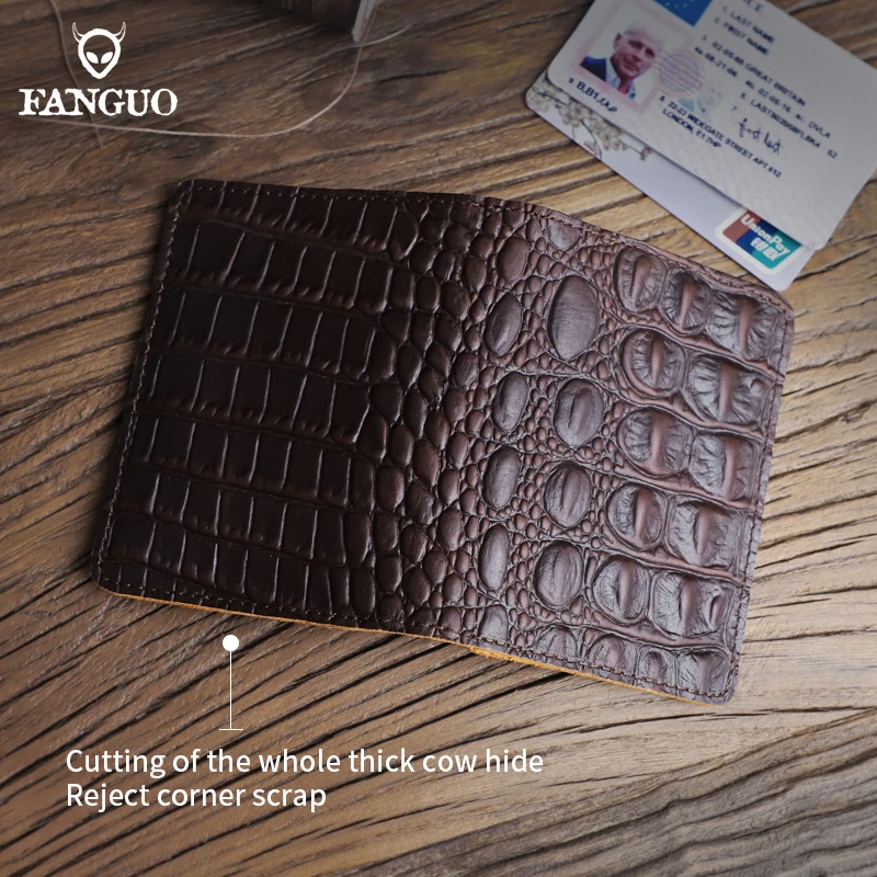 Genuine Leather Driver License Wallet For Men Retro Crocodile Printed Credit Card Holder Purse Handmade Bifold Slim Coin Pocket