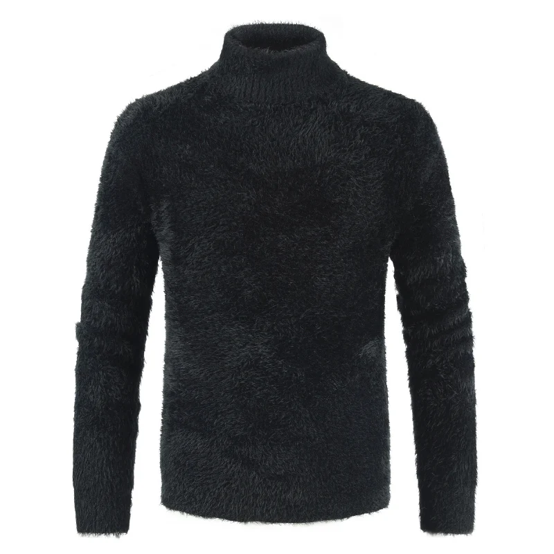 Бренд мохер свитер для мужчин зима мода сплошной Водолазка пуловер тонкий вязаный теплый свитера цвета Омбре эластичная мужская одежда - Цвет: Black Pullover Men