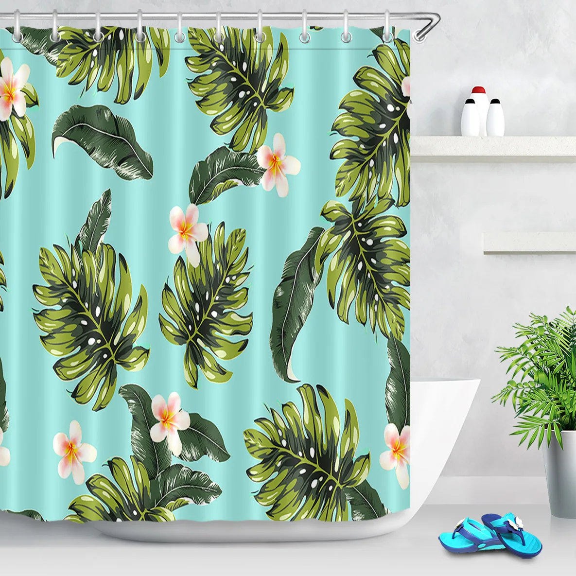 Green Tropical Leaves Texture Vintage Palm Shower Curtains Bathroom