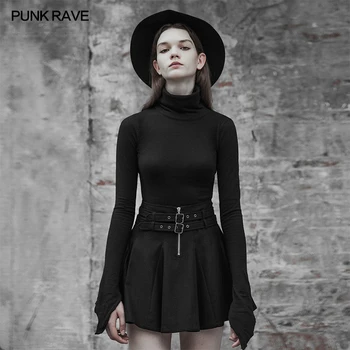

PUNK RAVE Woolen Half Skirt (with belt) Umbrella skirt type multi-piece stitching Dual belt design thin woolen material OPQ426