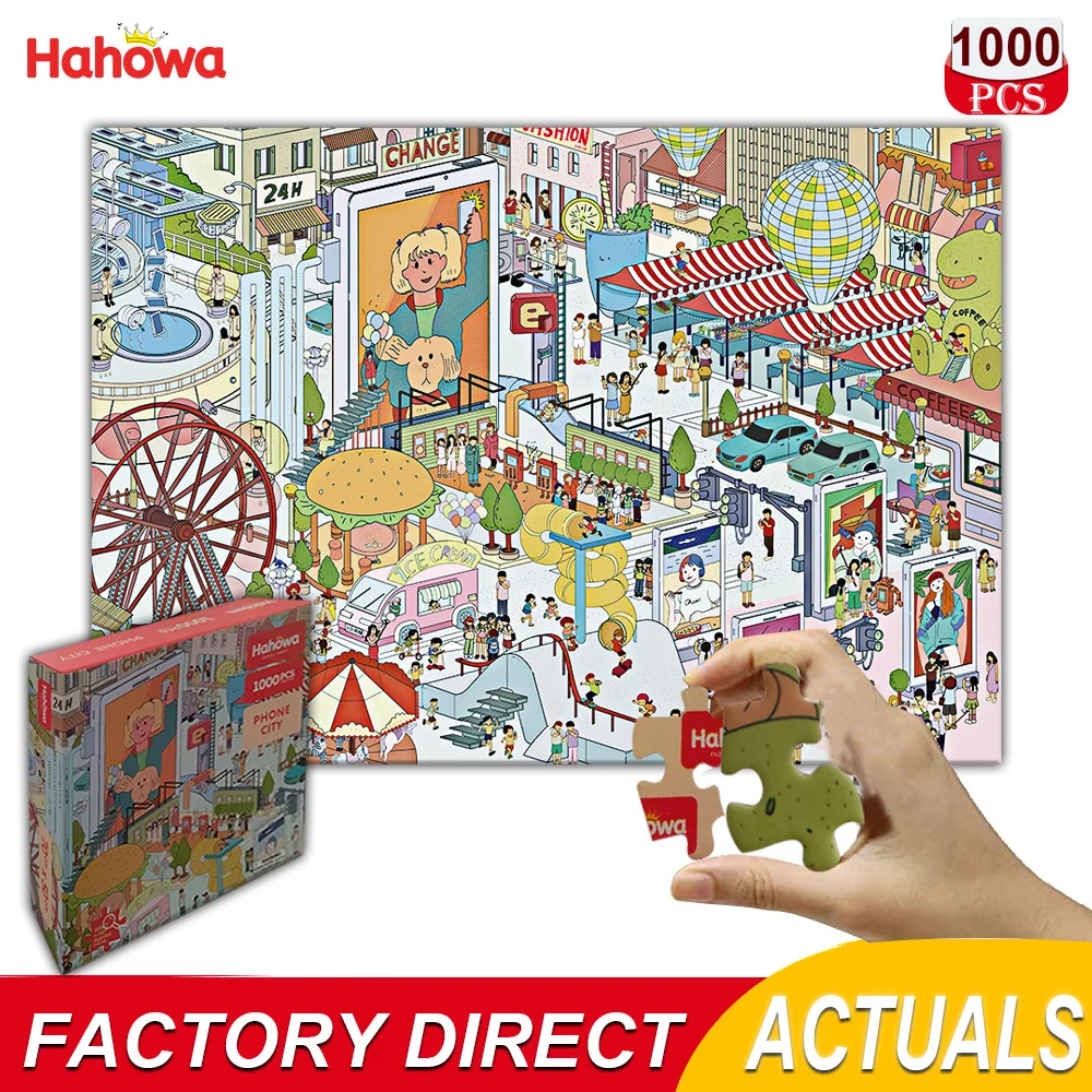 

Hahowa City Jigsaw Puzzle 1000 Pieces For Children Sea Island Town Scenery Iq Puzzle Cartoon Educational Games Kids Toys Gifts