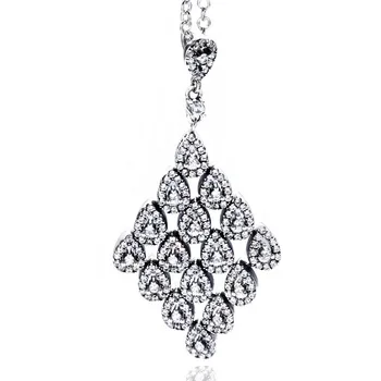 

New 925 Sterling Silver Bead Charm Teardrop Cascading Glamour With Crystal Necklace Pendant Fit Pandora Bracelet Diy Jewelry