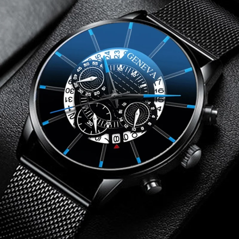 Geneva, новые модные мужские часы с нержавеющей сталью, Топ бренд, роскошные спортивные кварцевые часы с хронографом, мужские часы