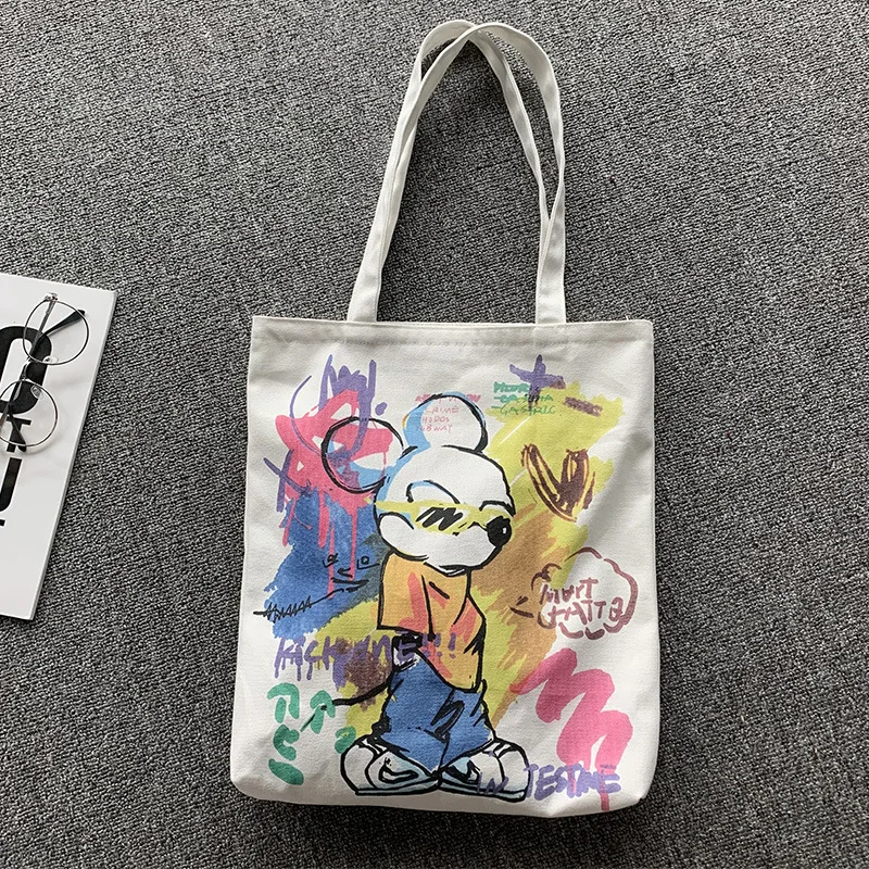 

DS Free Shipping Canvas Bag Reusable Shopping Bag Large Folding Tote Bag Eco Cotton Bag Cute Cartoon Printing Shopping Bag