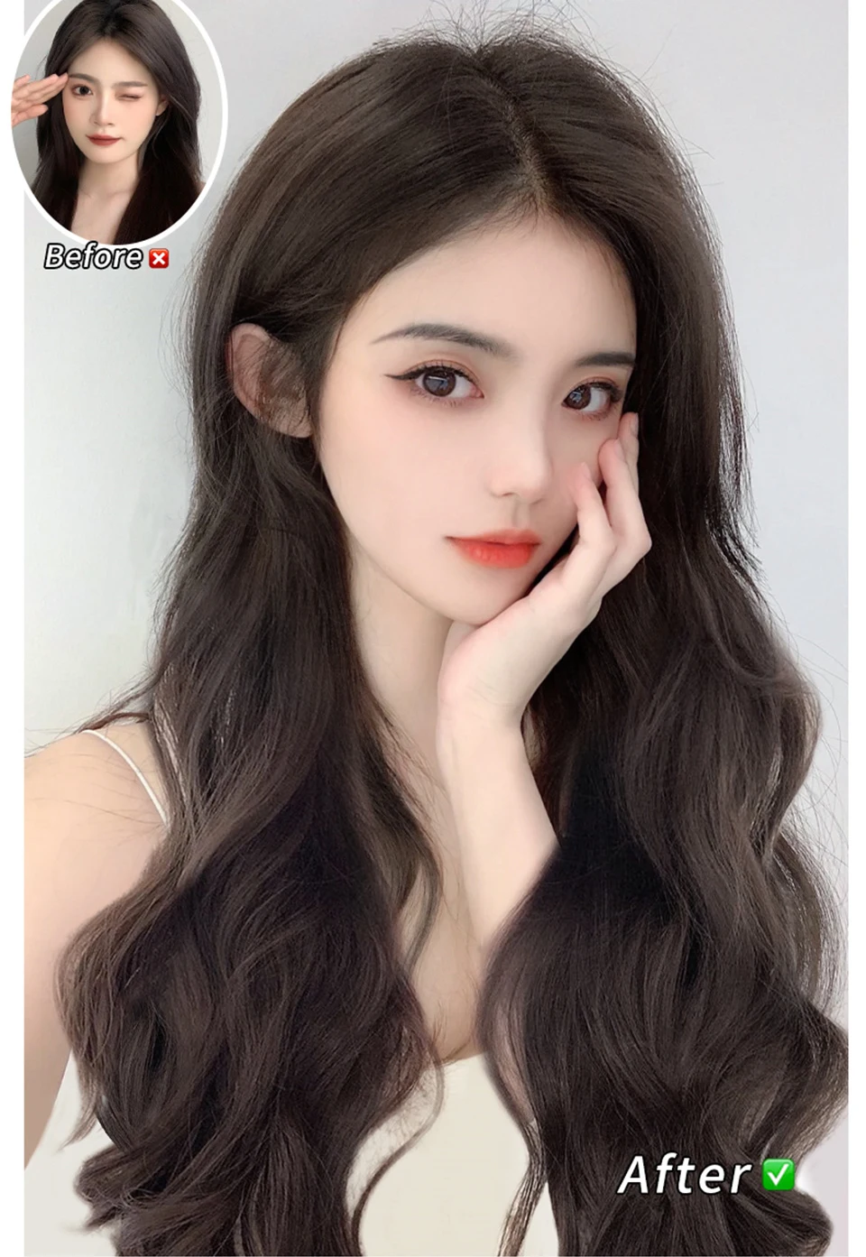 AOSI Synthetic Hair extension Wavy hair Heat-Resistant Fiber Fake Hair Wig Long Piece with two clips Three-piece suit synthetic hair extension