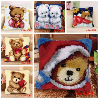 

Pillowcase Latch Hook Kits Bear Smyrna Foamiran For Needlework Latch Hook Animal Series DIY Carpet Embroidery kussen knooppakket