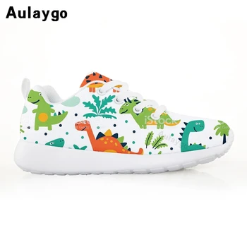 

Aulaygo Stitching Dinosaur Pattern Childrens Shoes Colorful Cute Style Cartoon Football Kids Girls Boys Sport Sneakers Gift Flat