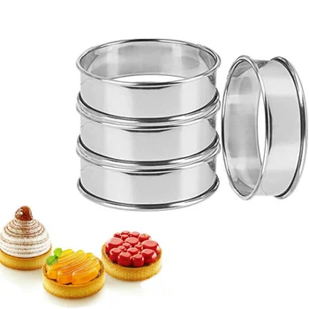 

4Pcs Stainless Steel Double Rolled Tart Rings Set For Kitchen Baking Tool Mousse Muffin Cake Ring