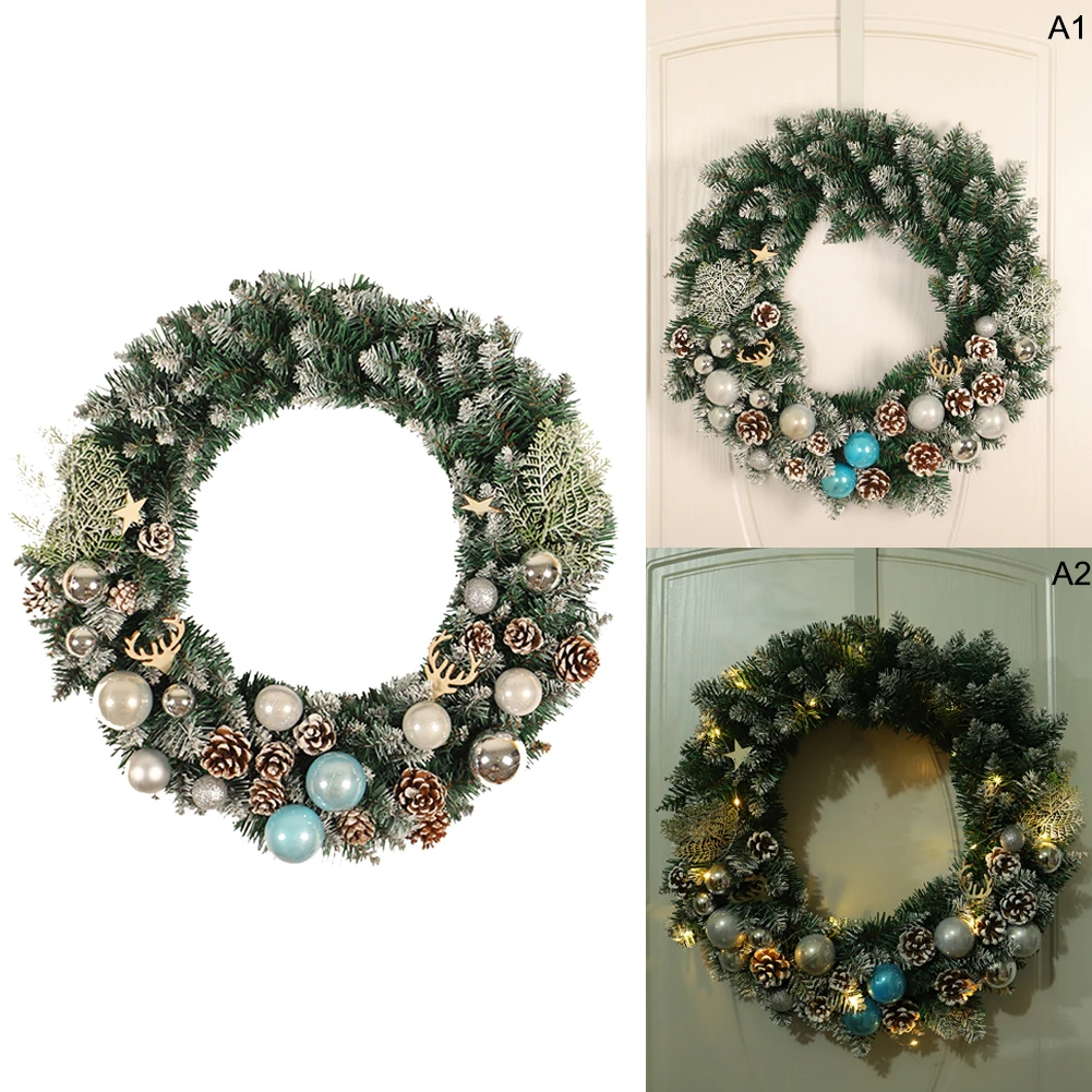 

50cm Christmas Decorations White Pine Cone Christmas Wreath with LED festival light Home Store Door Window Hanging Garland decal
