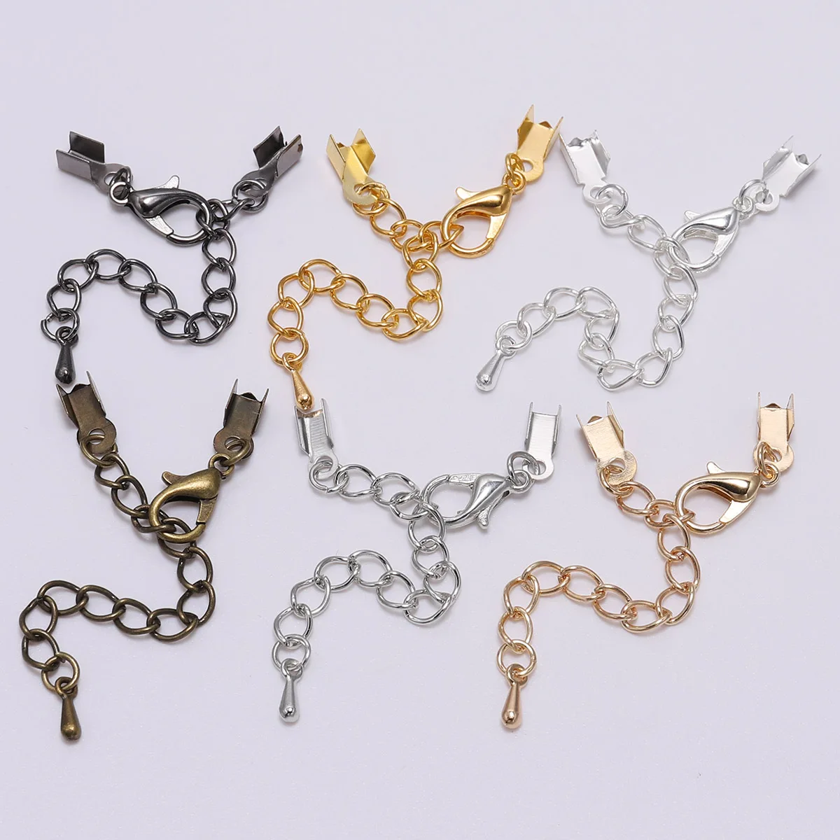 10pcs/lot 3 4 5 8mm Cord clips End Caps With Lobster Clasps Chain Fit Round Leather Cord Connectors For Jewelry Making Supplies