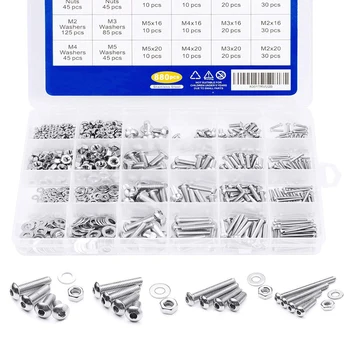 

880Pcs M2 M3 M4 M5 Stainless Steel Screws Set Hex Socket Hexagon Socket Button Head Screw Round Flat Socket Bolts and Nuts Set