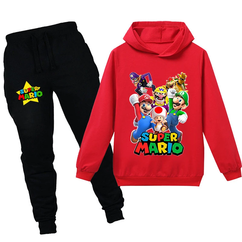 Super Mario chicos chicas chicos niños Sudadera con Mario Bros imprimir sudadera pantalones traje niños sudaderas para 2 16 años de edad|set de ropa| - AliExpress