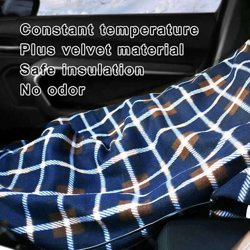 12V Electric Heated Car Blanket, Soft Thick Travel Temperature Heating Blanket for Cars Trucks SUV RV, Quickly Heat Range From 1