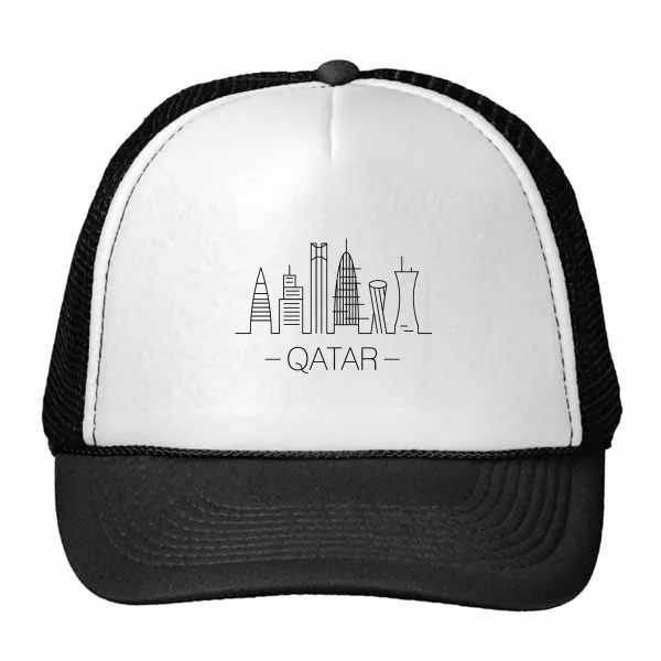 

Simple-line Drawing Hand-painted Qatar Landmark Trucker Hat Baseball Cap Nylon Mesh Hat Cool Children Hat Adjustable Cap Gift