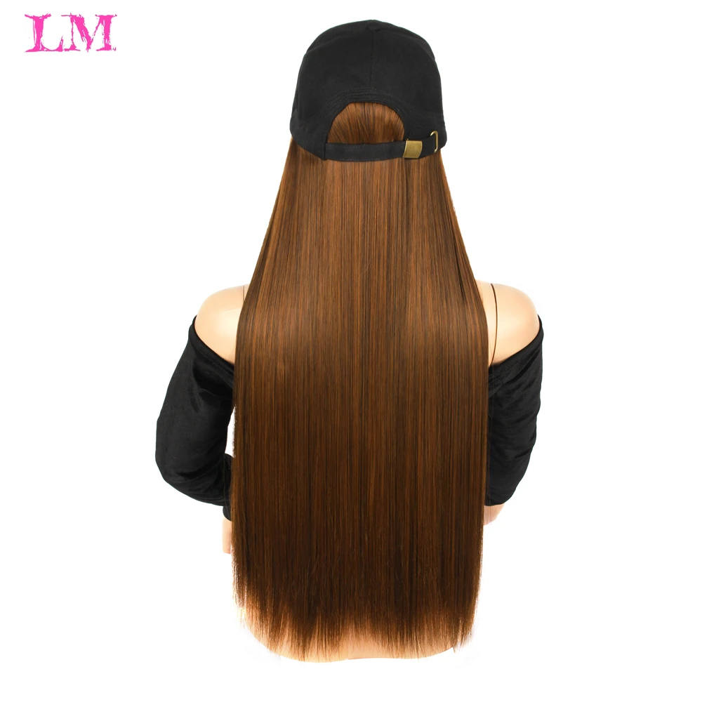 

LiangMo Long Straight Hat Wig Natural Brown Wigs Connect Synthetic Synthetic Baseball Cap Hair Wig Hat Wig Adjustable For Women