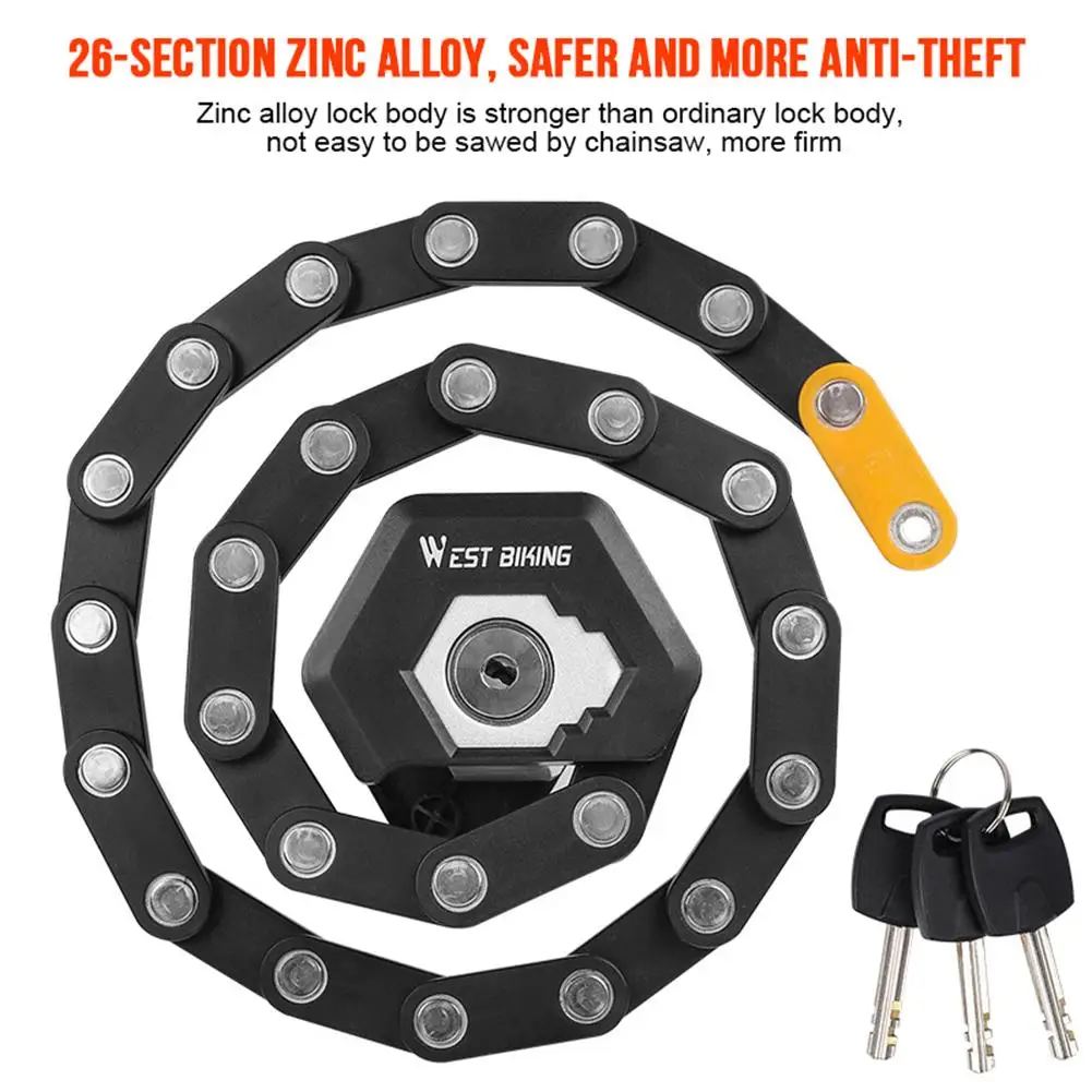 Велосипедный замок, противоугонная Складная цепь, замки с ключом, сплав, сталь, складной, безопасность, мотоциклетные Велосипедные замки для езды на велосипеде