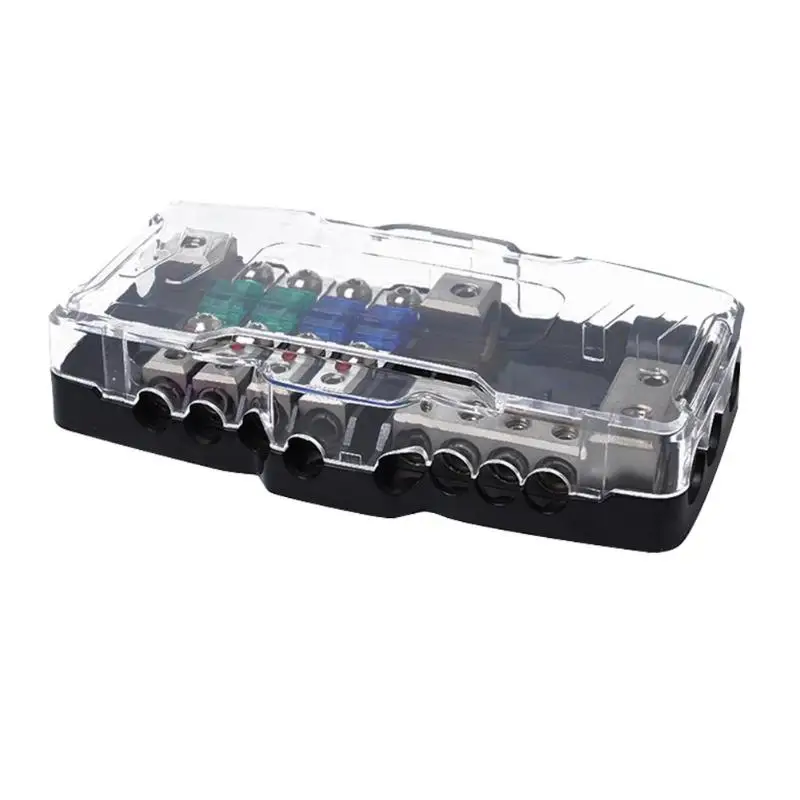 

4 Way Car Mini ANL Blade Fuse Holder Box Zinc Alloy and PC Prevent Excessive Current 2 in 4 out Power Distribution Block
