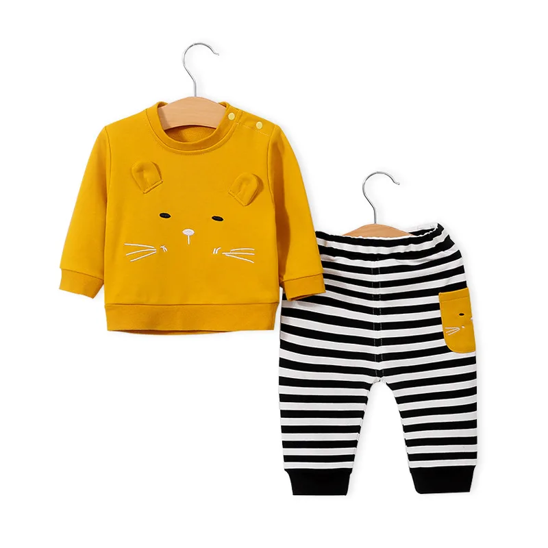 

Infants Child Nursing Set Autumn And Winter Infant Long Sleeve Pure Cotton Leisure Suit Pants Kitten Cartoon Set Foreign Trade C