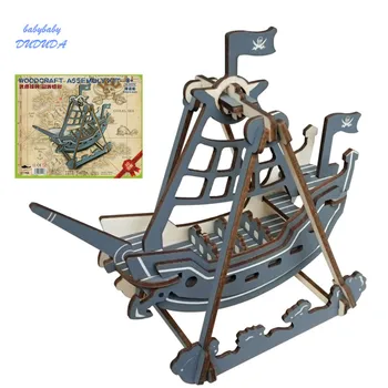 

NEW 3D Pirate Boat Model Mini Wooden Puzzle Woodcraft Construction Kit Ship Wooden Model Educational Jigsaw Toy for Children