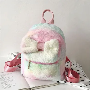 

2020 lovely bow wool backpack for children fur mini backpacks for girls colorful travel bags multifunctional school bags M