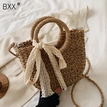 

[BXX] Weaving Crossbody Bucket Bags For Women 2020 Summer Ladies Purses and Handbags Female Travel Shoulder Messenger Bag HL812