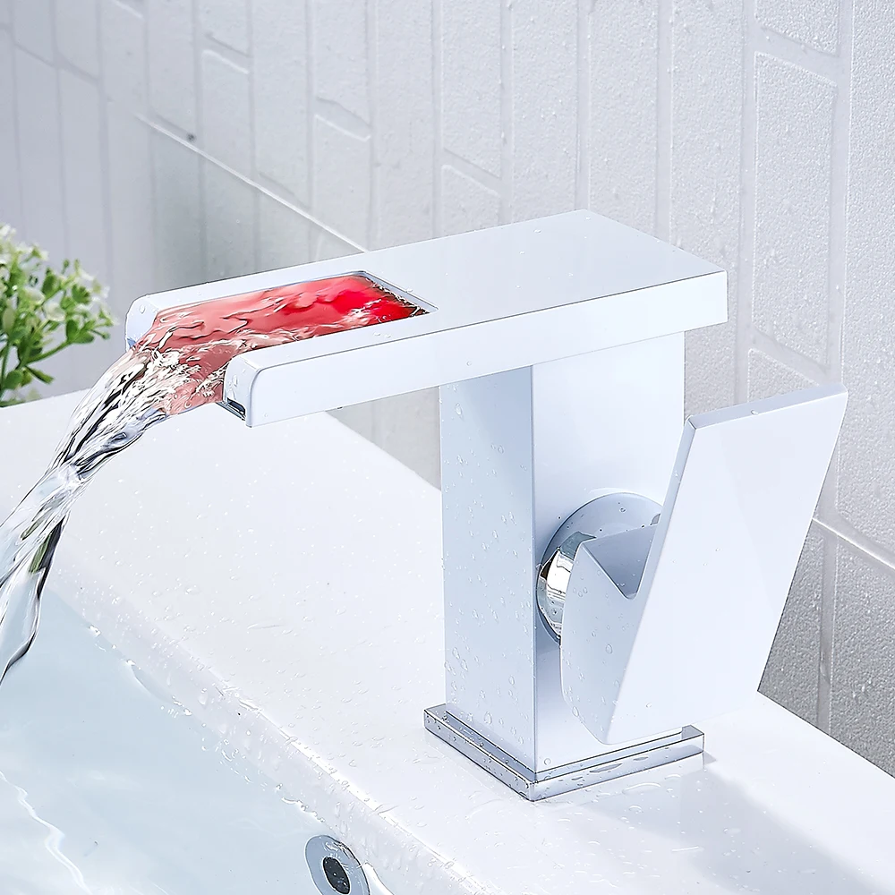 Современный 3 цвета Датчик температуры светодиодный кран для ванной комнаты кран для раковины кран для холодной и горячей воды смеситель для водопада с одной ручкой кран для раковины