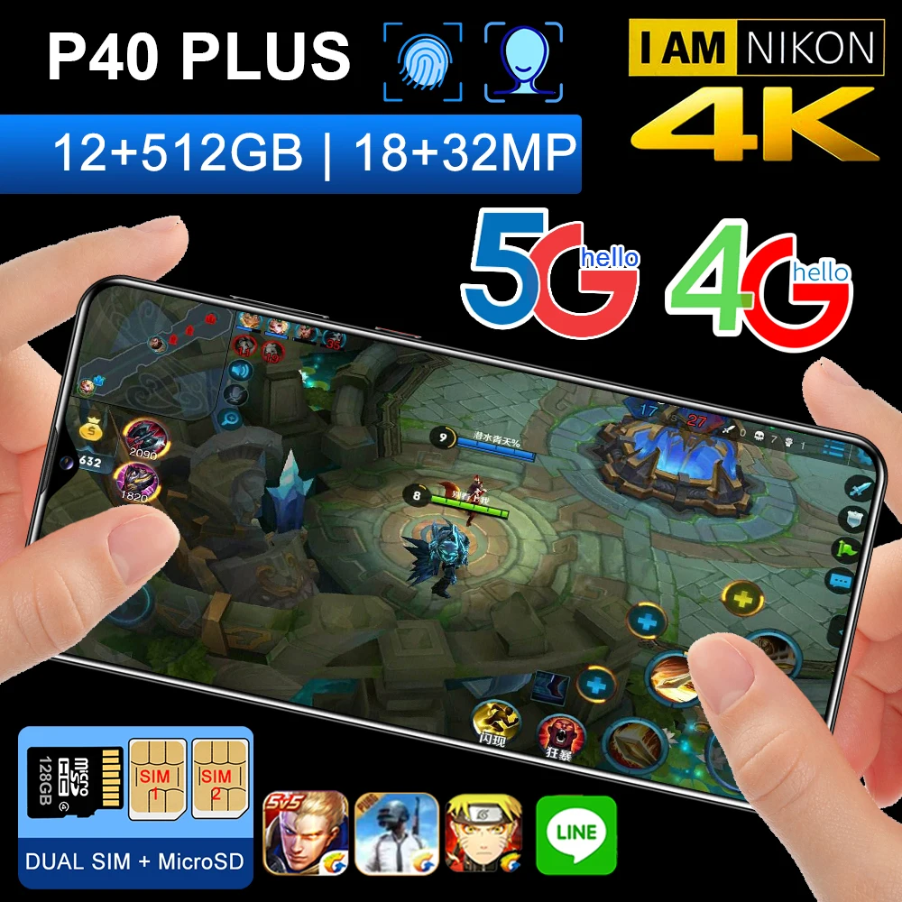 Global Version 6.8inch P40Plus Smartphone 8GB RAM 256GB ROM 4 Camera Snapdragon 855 Face ID Octa Core Mobile Phones Wholesale
