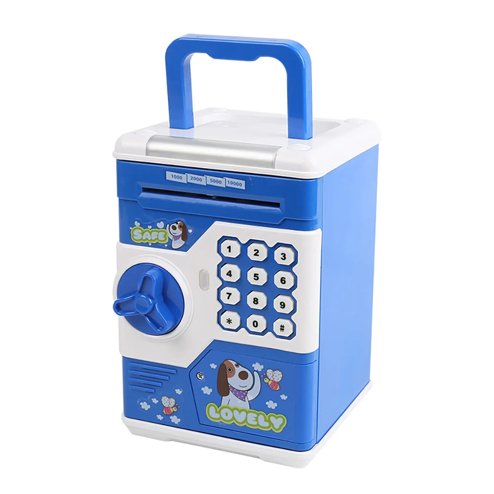 Синий Christmas Present Children Cartoon ATM Piggy Bank Password Cash Coin Can Money Bank With RGB Light Birthday Toy Gifts Halloween - Цвет: Синий