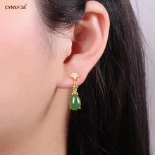CYNSFJA New Real Certified Natural Hetian Jasper 925 Sterling Silver Handmade Amulets Green Jade Earrings high Quality Best Gift